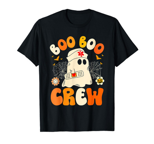 Retro Groovy Boo Boo Crew Nurse Ghost Women Halloween Nurse T-Shirt