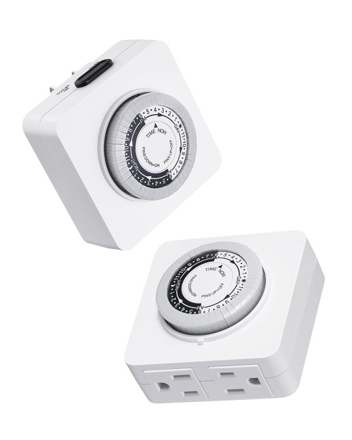 DEWENWILS 24-Hour Outlet Timer Indoor with 2 Grounded Outlets, Plug-in Mechanical Timer, Programmable Timer for Electrical Outlets, 30-Minute Intervals, for Lamps, Holiday Decors, ETL Listed, 2 Pack