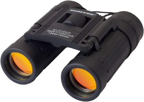 Humvee HMV-B-8X21-BLK Rubber Armor Compact Binocular with Anti-Reflective Ruby Red Lens, 8x21, Black