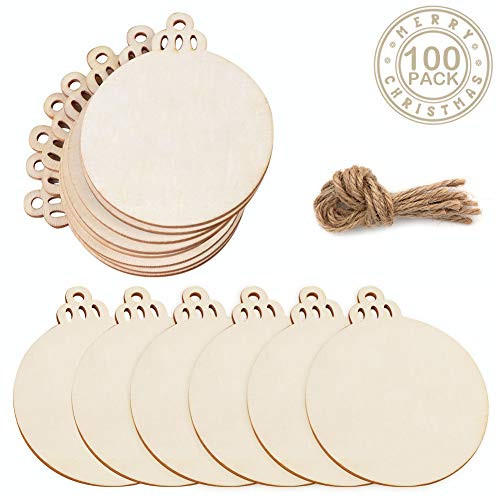 PartyTalk 100pcs Natural Wood Slices 3.5", DIY Wooden Christmas Ornaments Unfinished Predrilled Wood Circles for Crafts Centerpieces Holiday Hanging Decorations PartyTalk 100pcs Natural Wood Slices 3.5", DIY Wooden Christmas Ornaments Unfinished Predrilled Wood Circles for Crafts Centerpieces Holiday Hanging Decorations