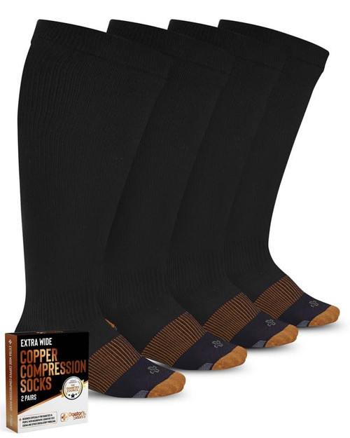 Doctor's Select Copper Plus Size Compression Socks Wide Calf - 2 Pairs | Up to 6XL | 20-30mmHg | Black | Compression Socks for Women Wide Calf | Extra Wide Calf Compression Socks Women