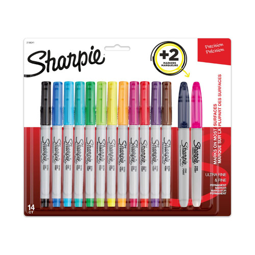 SHARPIE Ultra Fine Permanent Marker Set - 12 Assorted Ultra Fine Markers plus 2 Fine Point Markers