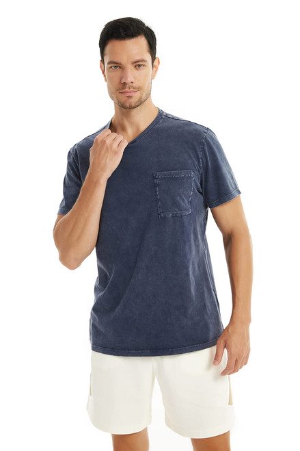 JZA Men Fashion Tie Dye T Shirts Tie Dye Shirts Men Short Sleeve Pocket Tshirts Mens Tie Dye Shirts Crewneck Hipster T Shirt (Large, Navy)