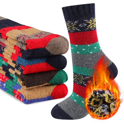 Heatuff Mens Thick Wool Socks Thermal Warm Winter Crew Socks 5 Pairs Multicolors