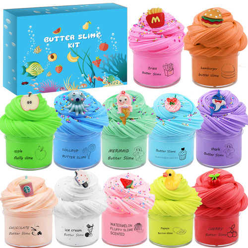 12Pack Butter Slime Kit with Scented DIY Slime for Girls and Boys, Stress Relief Toy, Party Favors and Birthday Gift
