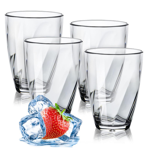 12oz Clear Plastic Glasses, Stackable Plastic Water Tumblers Set of 4, Plastic Cups Acrylic Drinking Glasses, Break-Resistant, Dishwasher-Safe for Cold Drinks, Juice, Milk