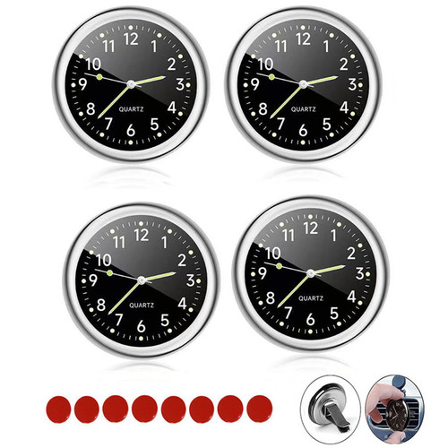 Mini Car Clock, 4 Pieces Stick on Dashboard Car Clock,Car Dash Vent Adhesive Clock Watch for Car Decoration, Universal and Luminous (Black)