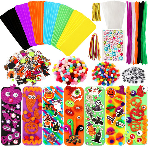 JULBEAR 36 Sets Halloween Crafts Kits DIY Blank Foam Bookmarks Decorations Sets Foam Self-Adhesive Stickers Arts for Kids Halloween Party Favors Classroom Activity Gift Exchange