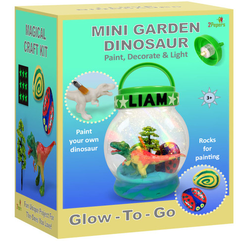 Light Up Mini Dinosaur Garden with Paintable Dinosaur Toy, Rock painting & Clay Arts and Crafts For Boys & Girls,DIY Terrarium Kit For Kids, Dinosaur Gifts For All Ages Birthday Present,DIY Nightlight