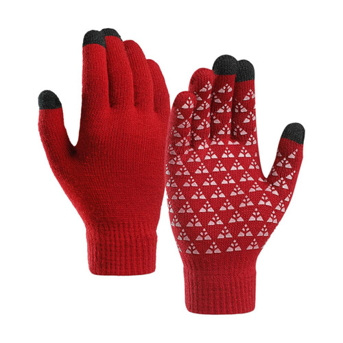 BCDlily Winter Knit Touchscreen Gloves Thick Warm Gloves Anti Slip Full Finger Mittens for Men Women (Red)
