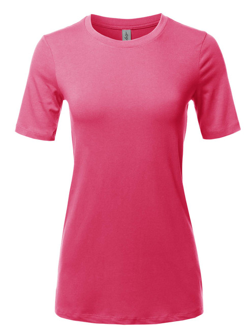 Basic Solid Premium Cotton Short Sleeve Crew Neck T Shirt Tee Tops Fuchsia 3XL