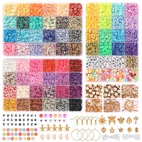 QUEFE 6000pcs, 64 Colors Clay Beads for Bracelets Making, Heishi Beads for Jewelry Making 6mm Flat Round Polymer Clay Beads Spacer with Pendant Charms Kit for DIY Crafts QUEFE 6000pcs, 64 Colors Clay Beads for Bracelets Making, Heishi Beads for Jewelry Making 6mm Flat Round Polymer Clay Beads Spacer with Pendant Charms Kit for DIY Crafts