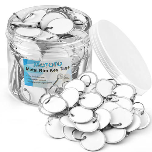 180 Pieces Metal Rim Key Tags Blank Round Paper Key Tags 1.25 Inches Paper Tags with Metal Split Rings White Key Labels for Doors Car Keys Luggage Pets Garage