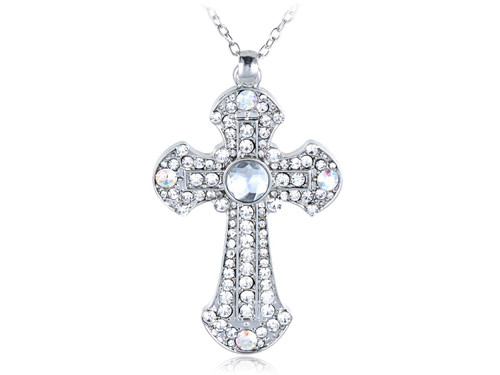 Alilang Silvery Tone Clear Crystal Rhinestones Celtic Holy Relic Cross Pendant Necklace Alilang Silvery Tone Clear Crystal Rhinestones Celtic Holy Relic Cross Pendant Necklace