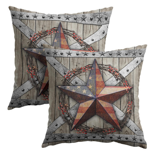 Giwawa Barn Star Throw Pillow Cover - Rustic Texas Stars Pillow Cover 18 x 18 in Vintage Style Stars on Wood Panel Pillowcase Decorative for Country Farmhouse Outdoor Home Decor Set of 2