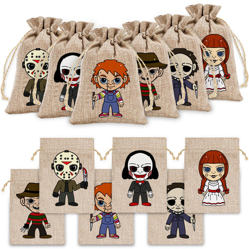 Whaline 24 Pack Halloween Burlap Bags with Drawstring Horror Movie Character Gift Bags Cartoon Halloween Character Treat Bags Trick or Treat Goody Bags for Halloween Party Favors DIY Craft Decor Whaline 24 Pack Halloween Burlap Bags with Drawstring Horror Movie Character Gift Bags Cartoon Halloween Character Treat Bags Trick or Treat Goody Bags for Halloween Party Favors DIY Craft Decor
