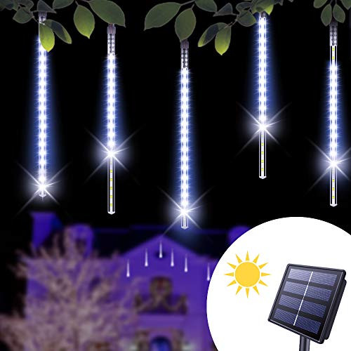 Govee Outdoor Solar Lights 8 Tubes Waterproof Meteor Shower Rain Lights, Falling Rain Drop Christmas Light Cascading Icicle String Lights for Holiday Party Wedding Xmas Tree Decoration