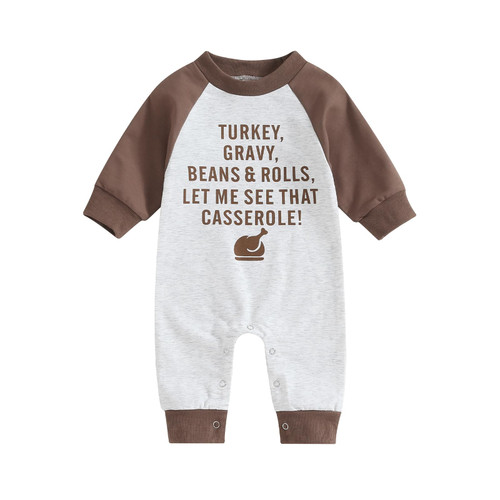 SHUING Newborn Infant Baby Girl Boy Thanksgiving Turkey Print Long Sleeve Sweatshirt Romper Jumpsuit Fall Winter Outfits (Gray, 6-12 Months)