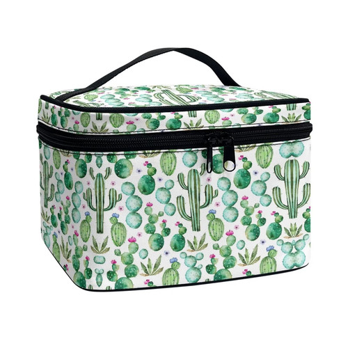 Biyejit Green Cactus Print Protable Makeup Bag Travel Cosmetic Bags for Women Girls Zipper Pouch Makeup Organizer Biyejit Green Cactus Print Protable Makeup Bag Travel Cosmetic Bags for Women Girls Zipper Pouch Makeup Organizer