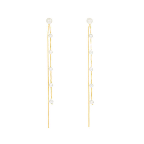 SLUYNZ 925 Sterling Silver Simulated Shell Pearl Dangle Earrings Chain for Women Teen Girls Elegant Long Dangle Earrings Tassel Wedding Dangle Earrings