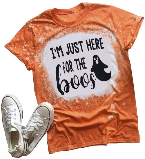 I'm Just Here for The Halloween T Shirts Womens Funny Letter Printed Graphic Tee Tops
