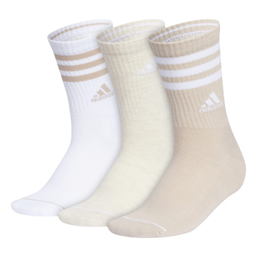 adidas Women's 3-Stripe Crew Socks (3-Pair) with Arch Compression, Wonder Beige/White/Alumina Heather, Medium