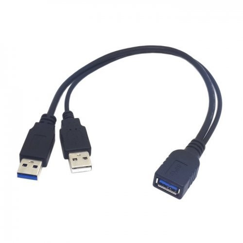 Black USB 3.0 Female to Dual USB Male Extra Power Data Y Extension Cable for 2.5' Mobile Hard Disk CableCC