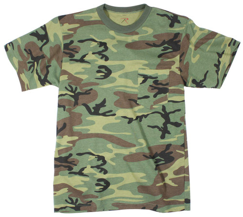 Rothco Pocket T-Shirt, Woodland Camo, Medium