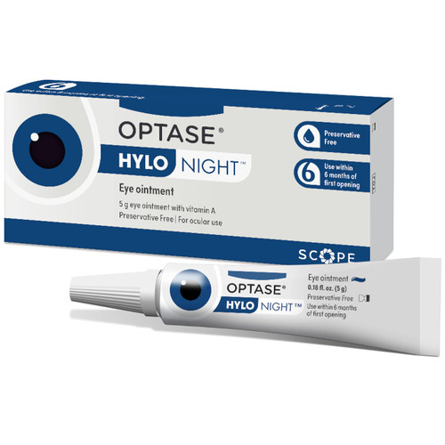 Optase HYLO Night Dry Eye Ointment - Nighttime Eye Gel for Dry Eyes - Preservative Free Eye Ointment for Dry Eyes at Night - Soothing P.M. Lubricant for Dry Eye, Blepharitis, and Stye Relief - .18 oz