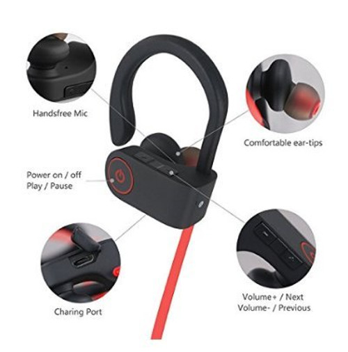Bluetooth Headphones JMC Wireless Earphones In-Ear Earbuds IPX7 Waterproof Earphones Stereo with Mic Noise Cancelling Bluetooth V4.1 for iPhone Android Smartphones (Red) Bluetooth Headphones JMC Wireless Earphones In-Ear Earbuds IPX7 Waterproof Earphones Stereo with Mic Noise Cancelling Bluetooth V4.1 for iPhone Android Smartphones (Red)