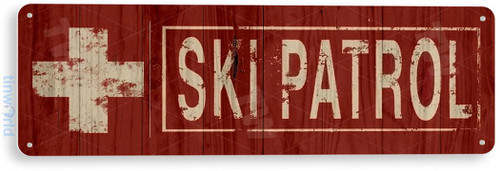Tinworld Ski Sign Patrol Rustic Snow Ski Slope Metal Sign Decor Decor Skiing Cabin Resort Lodge D108