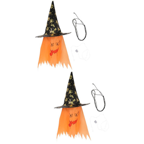 Happyyami 2pcs Wizard Hat Glowing Hanging Collapsible Ornaments for Ghost Light Decor Haloween Glowing Ghost Witch Hat LED Decor Halloween Decor Hanging Tree Lights Outdoor The Witch Cloth