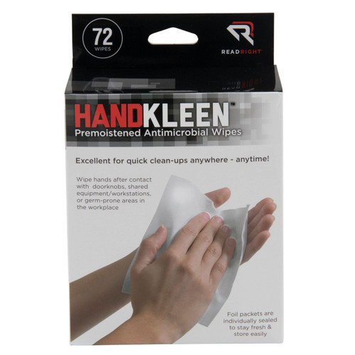 Read Right HandKleen Premoistened Antibacterial Wipes, 7 x 5, Foil Packet, Unscented, White, 72/Box