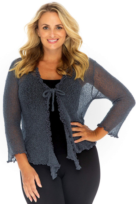 Back From Bali Womens Plus Size Ruffle Shrug Bolero Sheer Cardigan Arm Cover 2X 3X 4X Lightweight Gunmetal Grey
