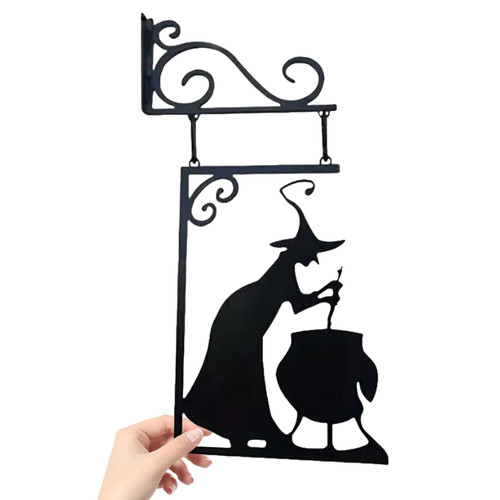 Halloween Witch Cauldron Silhouette Wall-mounted Iron Pre-drilled Witch Decor Anti-rust Halloween Decorations for Yard Party Door Window Metal Witch Silhouette Witch Decor Halloween Decorations