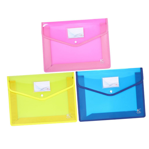 MAGICLULU 3pcs Waterproof File Bag A4 Filing Paper Bag Yellow Folders Project Document Organizer Plastic File Pocket Poly Envelope Folders A4 File Folder Binder Storage Bag PVC Office Buckle