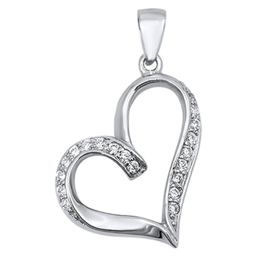Studded Promise Heart Pendant Clear Simulated CZ .925 Sterling Silver Charm Studded Promise Heart Pendant Clear Simulated CZ .925 Sterling Silver Charm