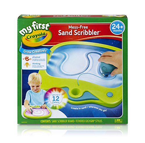 Crayola My First Mess-Free Sand Scribbler Art Gift for Toddlers & Preschool Kids 2 & Up, 12 Color Light-Up Sand Drawing Pad with Tethered Kid-Grip Stylus, Portable & No-Mess Creativity