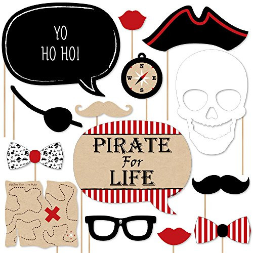Beware of Pirates - Pirate Birthday Party Photo Booth Props Kit - 20 Count