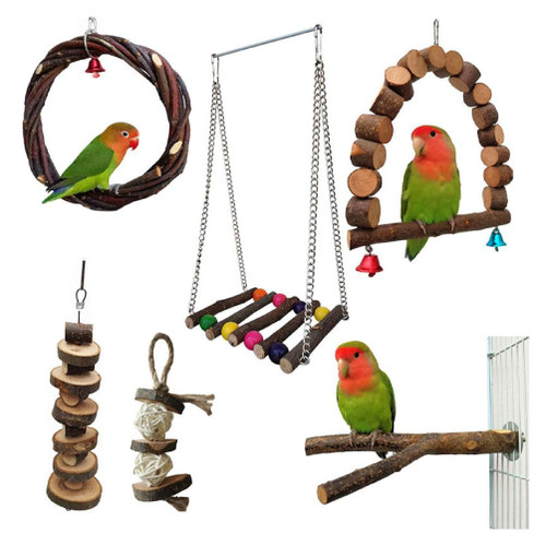Lovebirds Parrots Cage Perch Stand Bridge Swing Chewing Climbing Wooden Training Ladder Toy for Bird Set Bird Chew Toy for Parrots Lovebirds Parrots Cage Perch Stand Bridge Swing Chewing Climbing Wooden Training Ladder Toy for Bird Set Bird Chew Toy for Parrots
