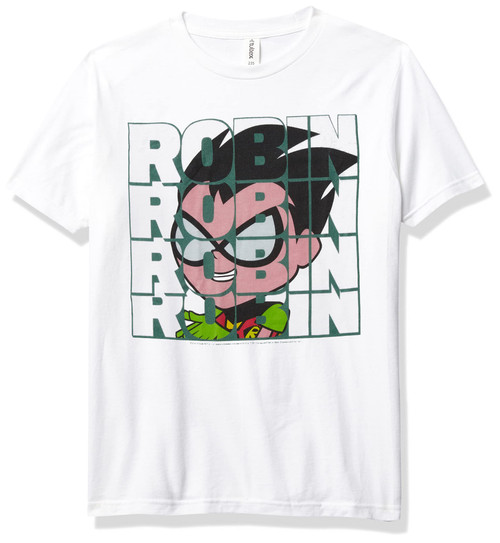 DC Comics Teen Titans Go Robin Text Overlay Boy's Premium Solid Crew Tee, White, Youth X-Large