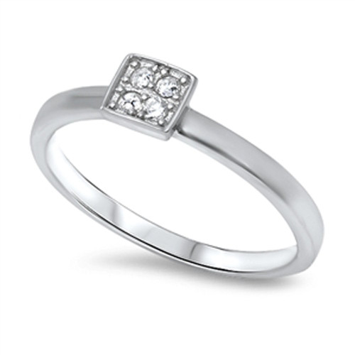 Clear CZ Polished Unique Simple Ring New .925 Sterling Silver Band Size 7 Clear CZ Polished Unique Simple Ring New .925 Sterling Silver Band Size 7