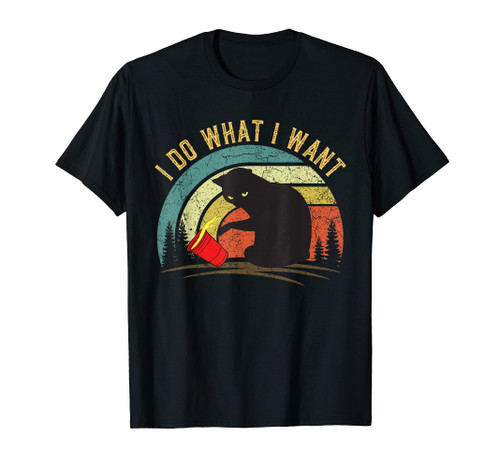 I Do What I Want Cat Coffee Black Cat Red Cup Funny Graphic T-Shirt