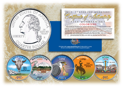 2007 US Statehood Quarters COLORIZED Legal Tender 5-Coin Complete Set w/Capsules 2007 US Statehood Quarters COLORIZED Legal Tender 5-Coin Complete Set w/Capsules