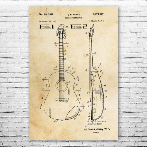 Acoustic Guitar Poster Print, Guitar Decor, Guitarist Gift, Music Art, Guitar Wall Art, Guitar Teacher Gift Vintage Paper (9 inch x 12 inch)