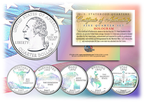 2007 US Statehood Quarters HOLOGRAM 5-Coin Complete Set w/Capsules & COA 2007 US Statehood Quarters HOLOGRAM 5-Coin Complete Set w/Capsules & COA