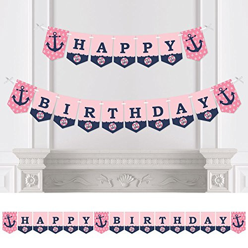 Big Dot of Happiness Ahoy - Nautical Girl - Birthday Party Bunting Banner - Anchor Party Decorations - Happy Birthday Big Dot of Happiness Ahoy - Nautical Girl - Birthday Party Bunting Banner - Anchor Party Decorations - Happy Birthday