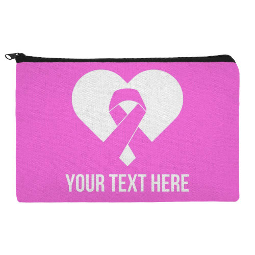 GRAPHICS & MORE Personalized Custom 1 Line Breast Cancer Pink Ribbon Heart Makeup Cosmetic Bag Organizer Pouch