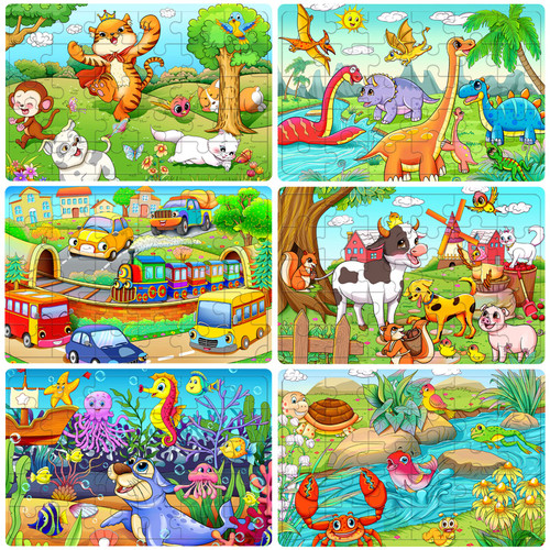 HUADADA Puzzles for Kids Ages 3-5, Toddler Puzzles 30 Piece Wooden Jigsaw Puzzles for Preschool Children Educational Learning Kids Puzzles Toys for Boys and Girls 3, 4, 5, 6 Years Old (6 Pack)