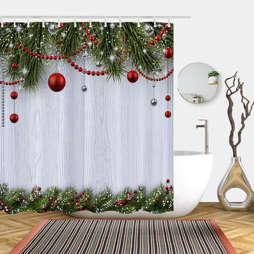 ARESD Winter Christmas Shower Curtains Rustic Wood Snowflakes Snowy Pine Trees Shower Curtains, Xmas Bathroom Home Decorations, Fabric Waterproof Shower Curtain Set with 12 Hooks 72x72 inches